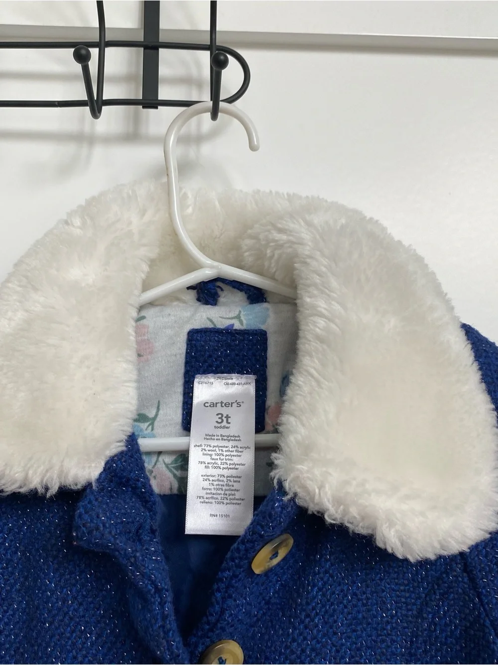 Carter's Toddler Navy Coat with White Faux Fur Collar